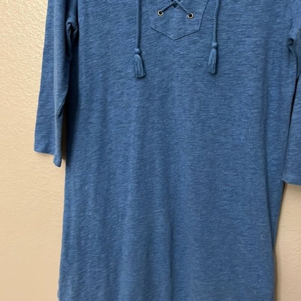 Boden Blue 3/4 Sleeve Cross Tie Lace Up Tunic T-Shirt Dress Size 6 - Picture 3 of 11